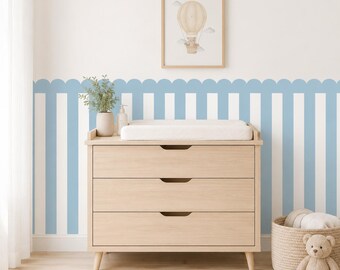 Striped Scalloped Half Wall Decal – Sky Blue PVC-Free Fabric Wall Panel