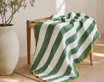 Green Striped Muslin Blanket and Towel