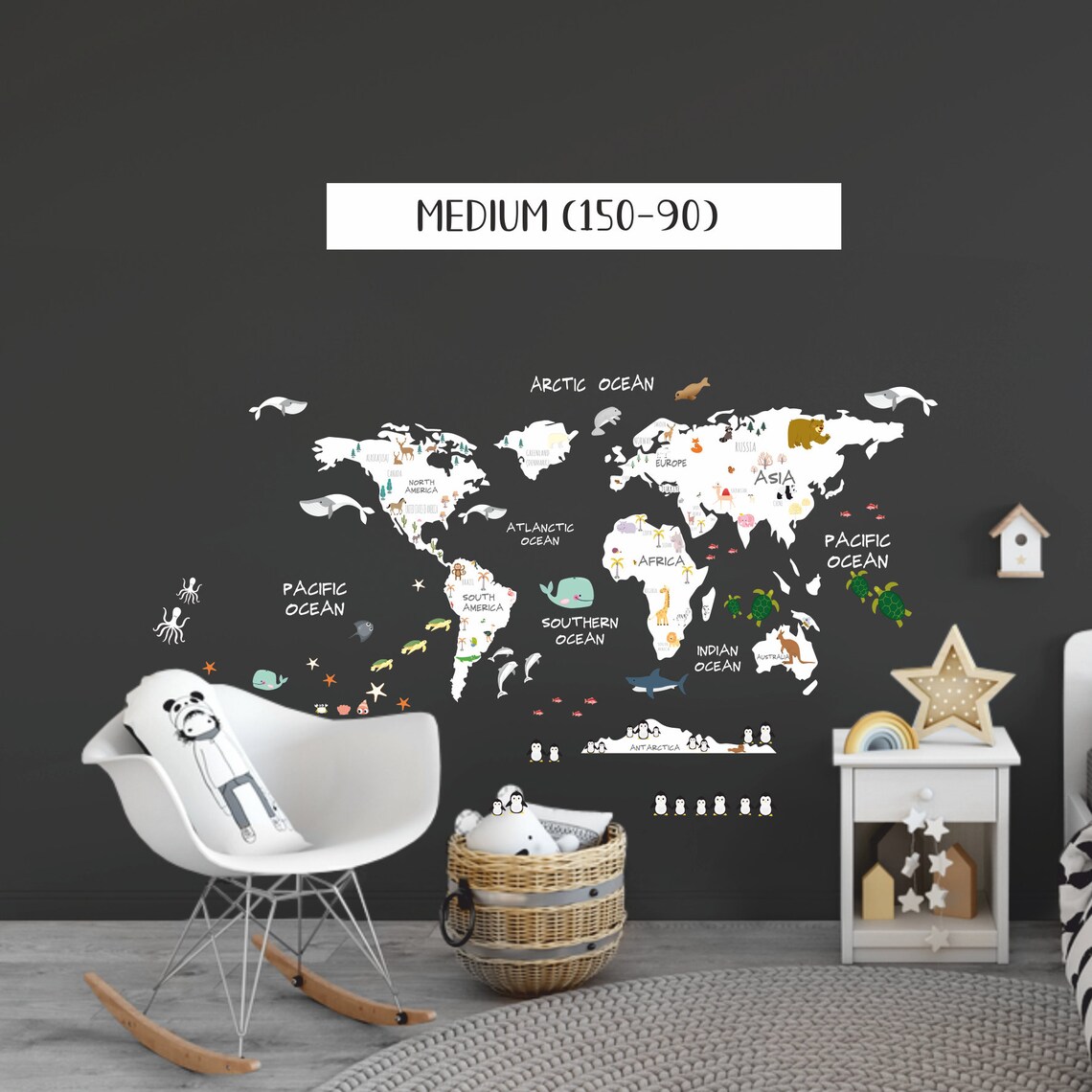 World Map Wall Sticker World Map Wall Decal World Map Decal | Etsy