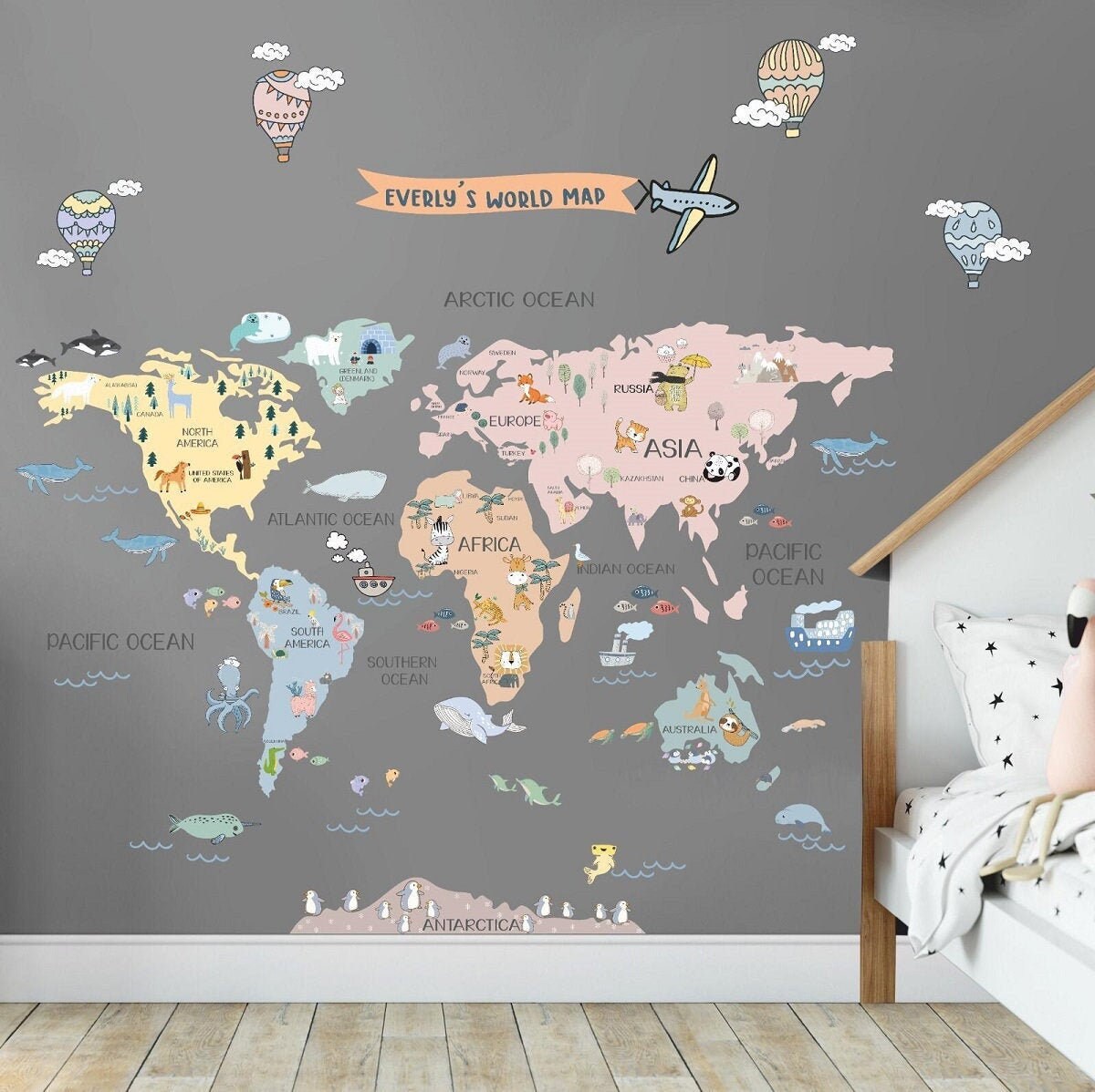 World Map Wall Sticker World Map Wall Decal Nursery World Etsy UK