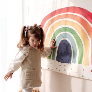 レインボータペストリー、オーガニックコットン生地タペストリー、子供部屋の壁掛け、保育園のタペストリー、保育園の部屋の装飾