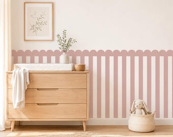 Striped Scalloped Half Wall Decal – Muted Rose PVC-Free Fabric Wall Panel