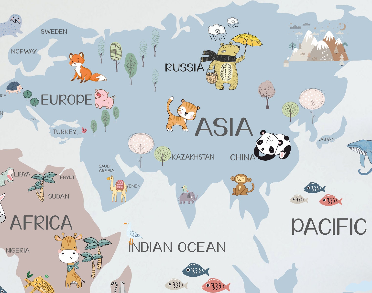 World Map Wall Sticker World Map Wall Decal Nursery World Etsy UK