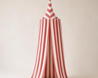 Red Striped Kids Canopy, Cotton Muslin Play Tent for Nursery and Reading Nook