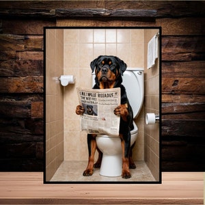 Funny Dog Rottweiler On Toilet  wall Art sign retro vintage Man cave home bar beer 20 x 15cm