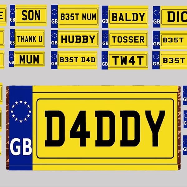 Instant Download Personalised Number Plate Funny Chocolate Bar Wrappers Rude Fathers Day Teacher Christmas etc.. Prime.