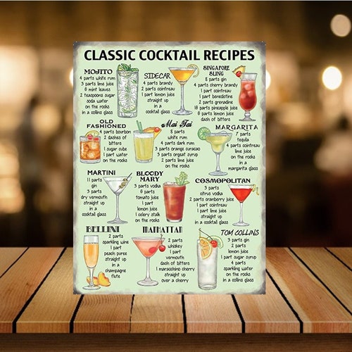 Classic Cocktail Recipes Wall Sign. Retro Vintage Man Cave | Etsy UK
