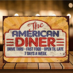 The American Diner Metal wall sign. retro vintage Man cave home bar beer garden sign