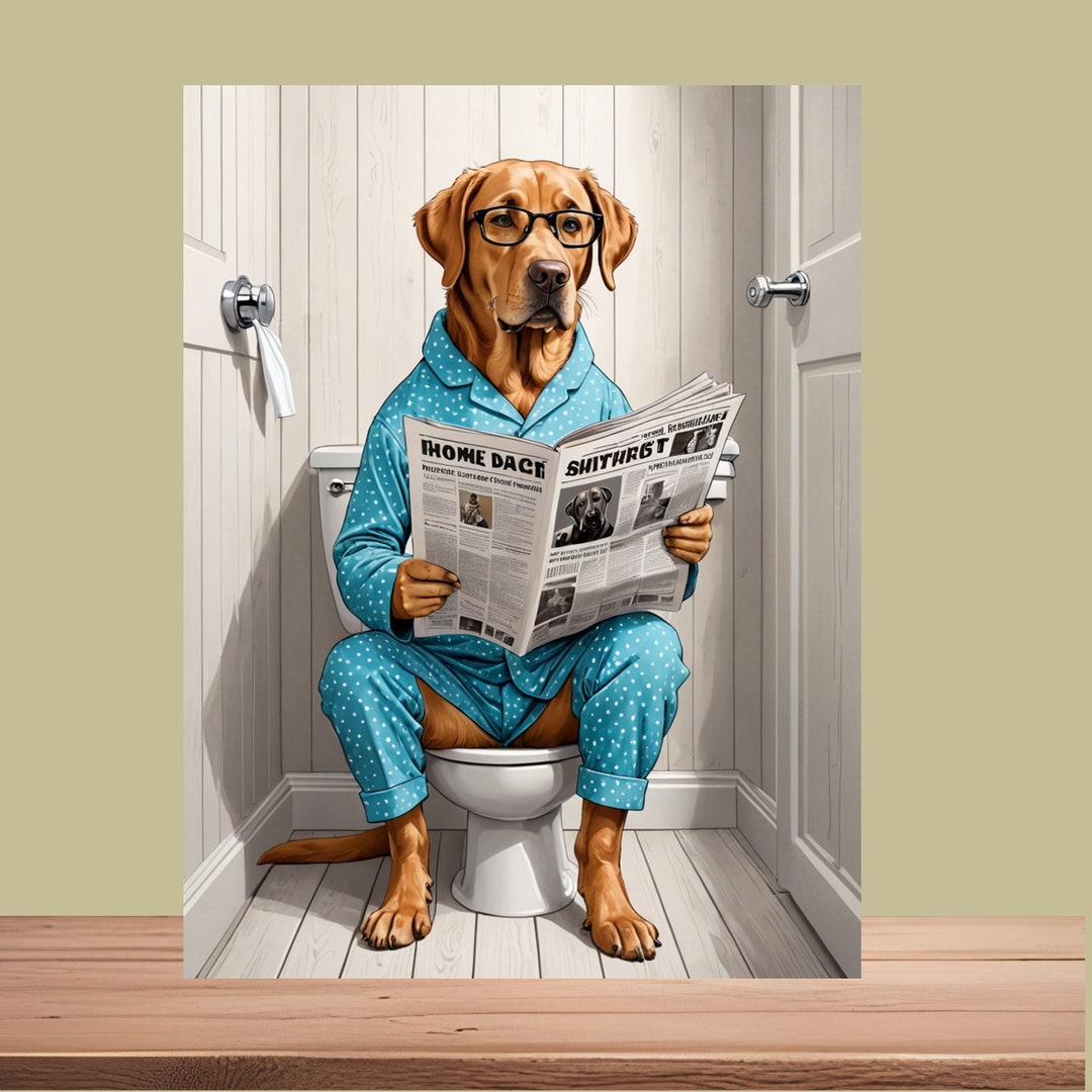 Funny Dog Golden Labrador Metal Wall Bathroom Toilet Sign Dog Sat on ...