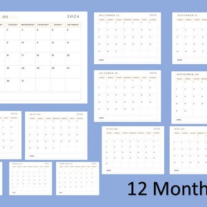 2025 Instant Download 12 Month Calendar Printable 1 Year Etsy