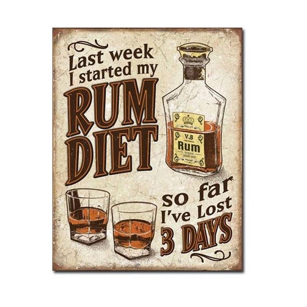 Funny Rum Diet Metal wall sign. retro vintage Man cave home bar beer garden sign