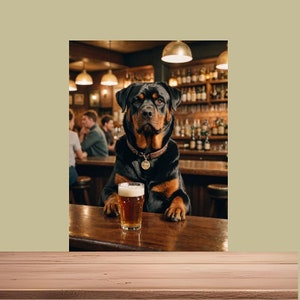 Funny Dog Rottweiler Drinking A Pint Of Beer In The Pub wall Art sign retro vintage Man cave home bar beer 20 x 15cm