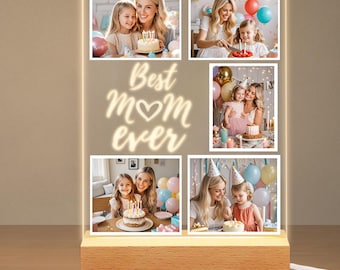 Personalized Photo Night Light - Custom Mother's Day Gift for Mom Wife Grandma -Acrylic LED Photo Collage Pictures Light -Bedroom Decor