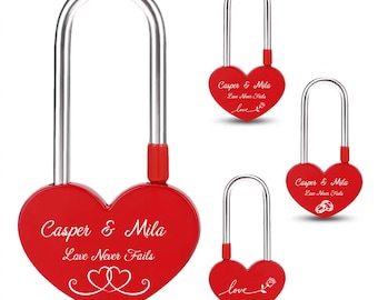 Personalized Engraved Padlock, Long Shackle Single Heart Lock, Keyless Forever Lock,Custom Keepsake Gift Wedding Anniversary Birthday Couple
