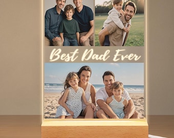Personalized Photo Night Light - Custom Father's Day Gift - Acrylic LED Night Light for Dad - Unique Family Picture Light for Home Decor