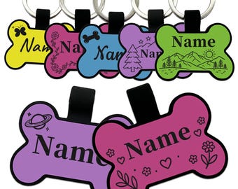 Silent Silicone Dog ID Tag, Personalized Engraved Bone-Shaped Pet Name Tag, Waterproof Lightweight Collar Accessory for Dogs & Cats