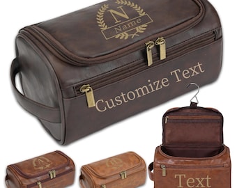 Personalized Toiletry Bag,Laser Engraved Leather Dopp Kit, Custom Travel Gift,Wedding Groomsmen Present, Anniversary Fathers Day Gft for Men