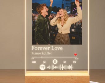 Personalized Spotify Couples Photo Night Light,Custom Acrylic Plaque,Anniversary for Him Her, Romantic LED Lamp,Wedding Valentine's Day Gift