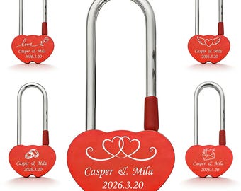 Custom Love Bridge Padlock, Single Heart Design,Laser Engraved, Long Shackle Keyless Forever Lock, Romantic Gift for Lovers Couples Birthday