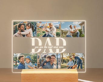 Personalized Dad Photo Night Light, Custom LED Lamp Plaque for Fathers Day Birthday Anniversary Present,Romantic Memory Keepsake
