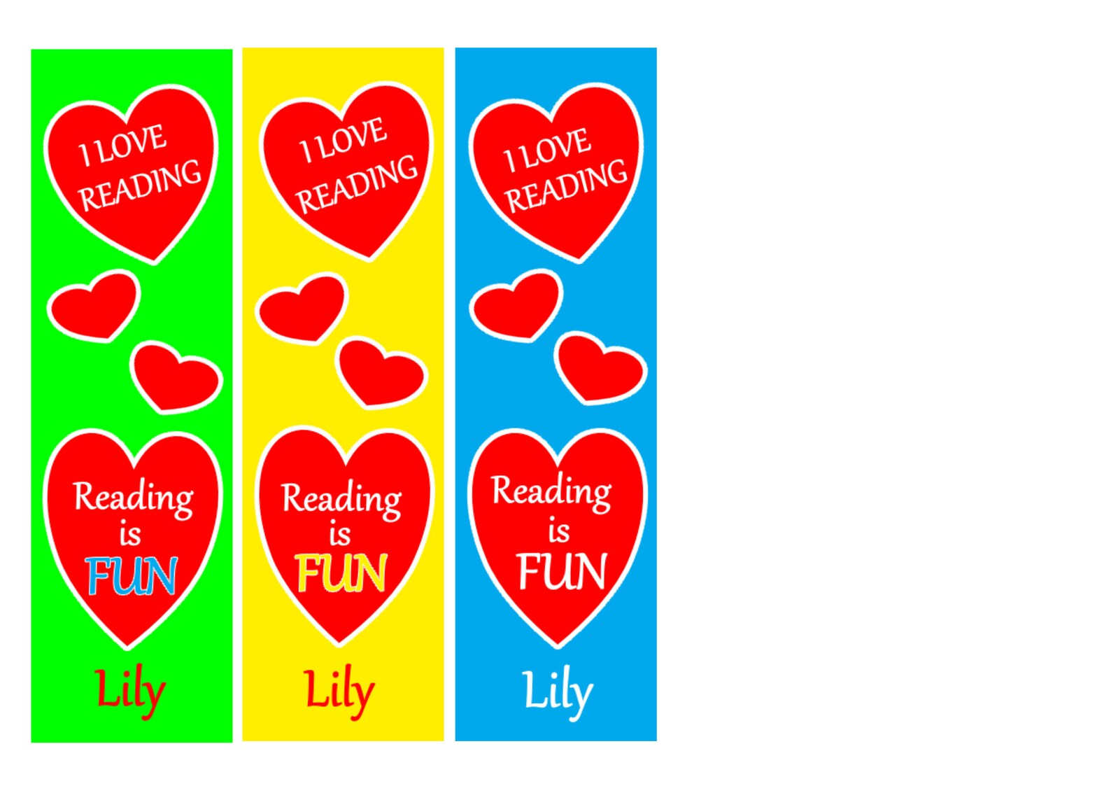 3 Childrens Bookmarks I Love Reading 18cmx5cm laminated Etsy