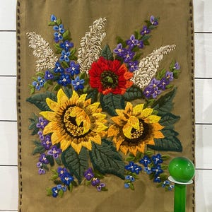 Incredible Vintage 1970s Floral Crewel Wall Hanging!