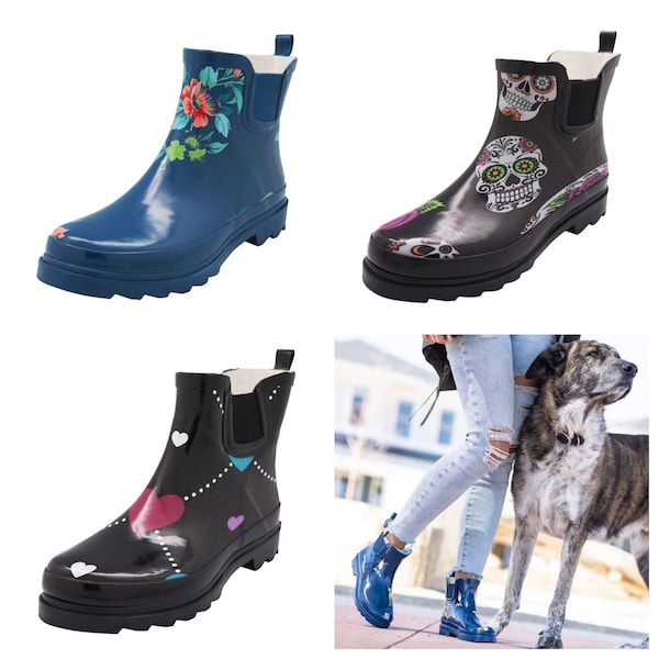 NORTY Womens 6 Inch Chelsea Ankle Rain Boots 40679 Printed Gloss