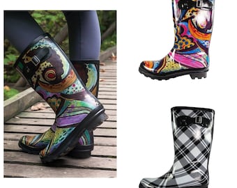 Norty Womens Mid Calf 12 Inch Rain Boot 39205 Printed Gloss