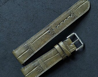 Olive Alligator Leather Watch Strap with Quick Release Size 18mm-24mm