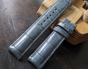 Rolled Edge Grey Alligator Leather Handmade Watch Strap I Watch Band size 18mm-24mm