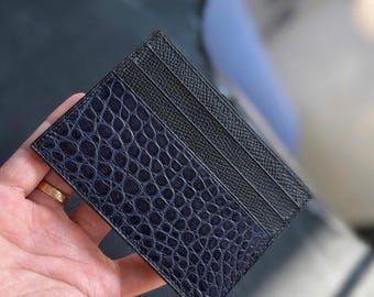 Epsom Leather & Flank Alligator Leather Card Holder, Personalized Gift