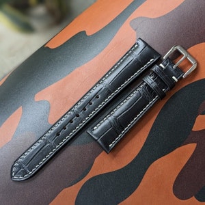 Black Matte Alligator Watch Strap Handmade Leather I Watch band size 18mm,20mm,22mm,24mm