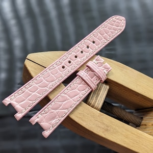 Bracelet de montre en alligator flanc en cuir I Couleurs roses I Taille du bracelet de montre 18 mm, 20 mm, 22 mm, 24 mm.
