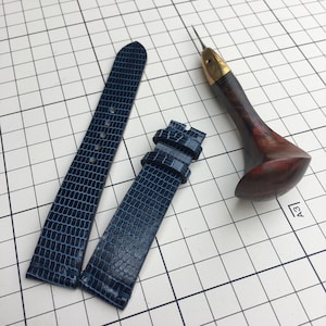 Blue Lizard Leather Watch Strap, Handmade Exotic Watch Band, Custom Lug Size 18mm 20mm 22mm 24mm