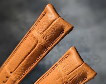 Curved Rolled Edge Alligator Leather Watch Strap Tan Brown size 18mm-24mm