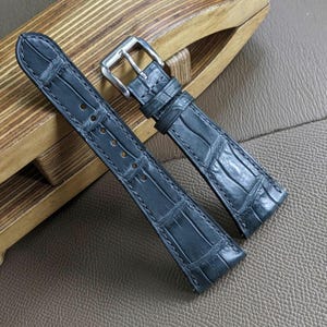 Curved Black Alligator Watch Strap Leather With Quick Release I Watch band size 18mm,20mm,22mm,24mm