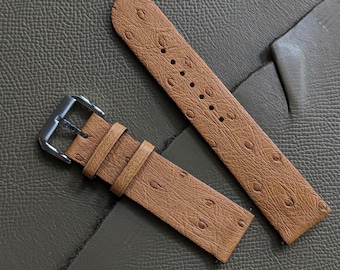 Brown Ostrich Leather Watch Strap Quick Release Band size 18mm-24mm