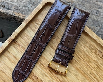Handmade Brown Alligator Leather Watch Strap (18mm-24mm)