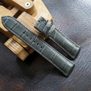 Rolled Edge Alligator Watch Strap Handmade Leather I Grey Color I Regular Lug Watch band.