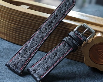 Black Ostrich Leather Watch Strap: Quick Release Band (18mm-24mm)