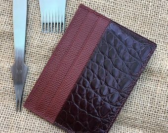 Epsom Leather & Flank Alligator Leather Card Holder, Personalized Gift