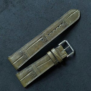 Olive Alligator Watch Strap Leather with Quick Release - Watch band size 18mm,20mm,22mm,24mm