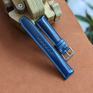 Shell Cordovan Shinki Hakiku Watch Strap I Blue Color I Handmade Leather I Size Options Available
