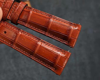 Cognac Alligator Leather Watch Strap with Quick Release Size 18mm-24mm