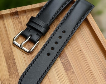 Svart Vache Hunter läderarmband Klockarmbandsstorlek (18 mm-24 mm)