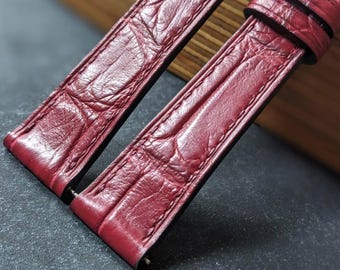 Red Alligator Leather Watch Strap – Handmade Quick Release Band