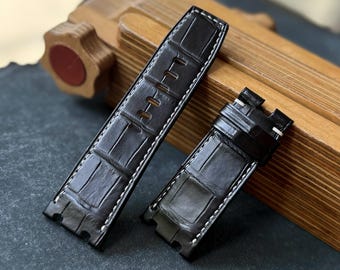 Handmade Black Alligator Watch Strap for the Ap Royal Oak model