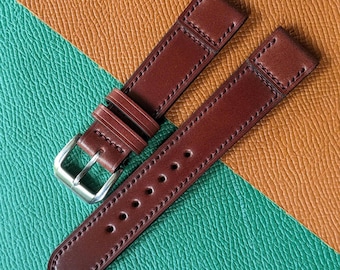 Shell Cordovan Watch Strap: Handmade Brown Leather Band size 18mm-24mm