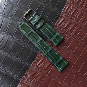 Bracelet de montre en alligator Cuir I Couleur verte I Taille du bracelet de montre 18 mm, 20 mm, 22 mm, 24 mm