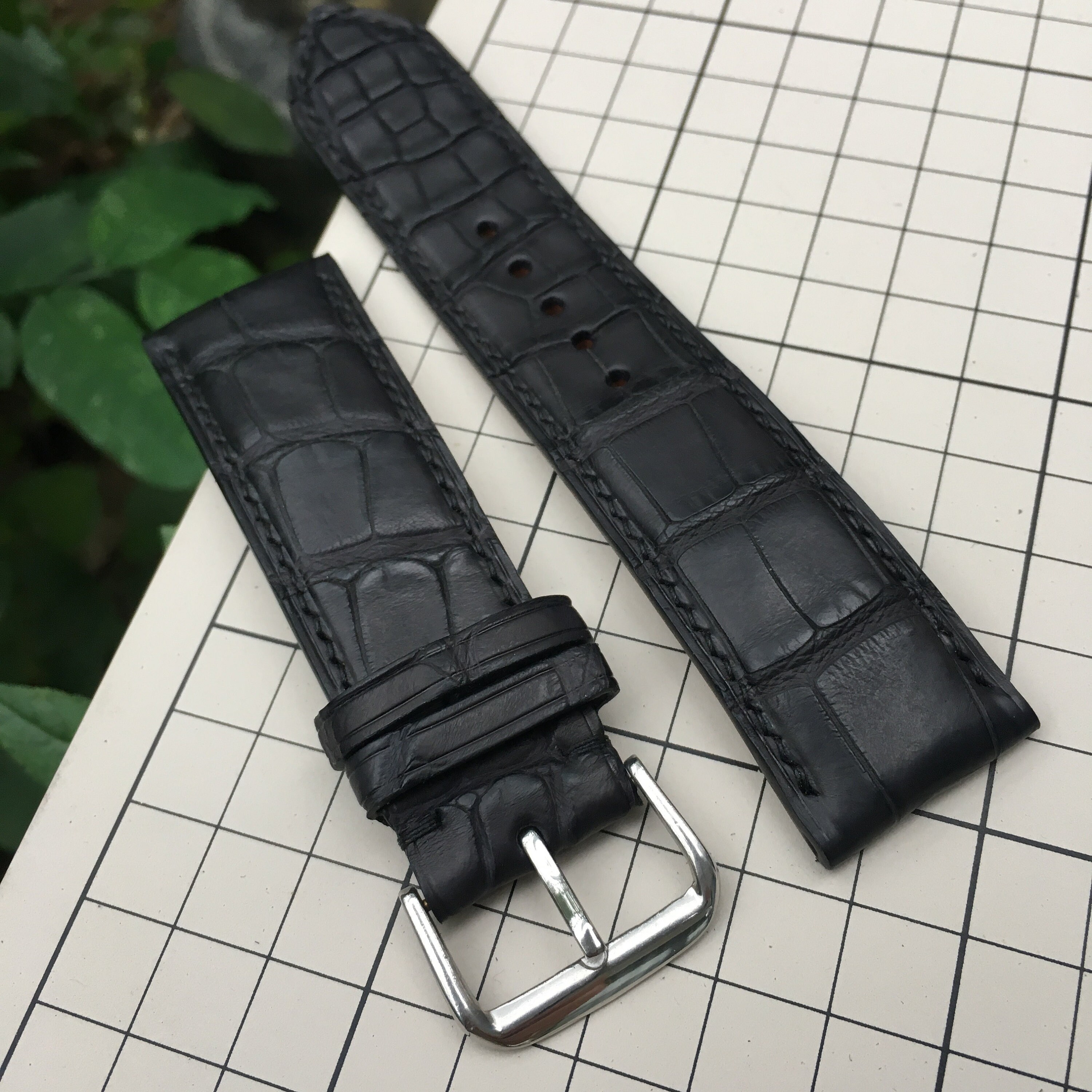 Black Alligator Watch Strap Handmade Leather I Watch Band Size Etsy
